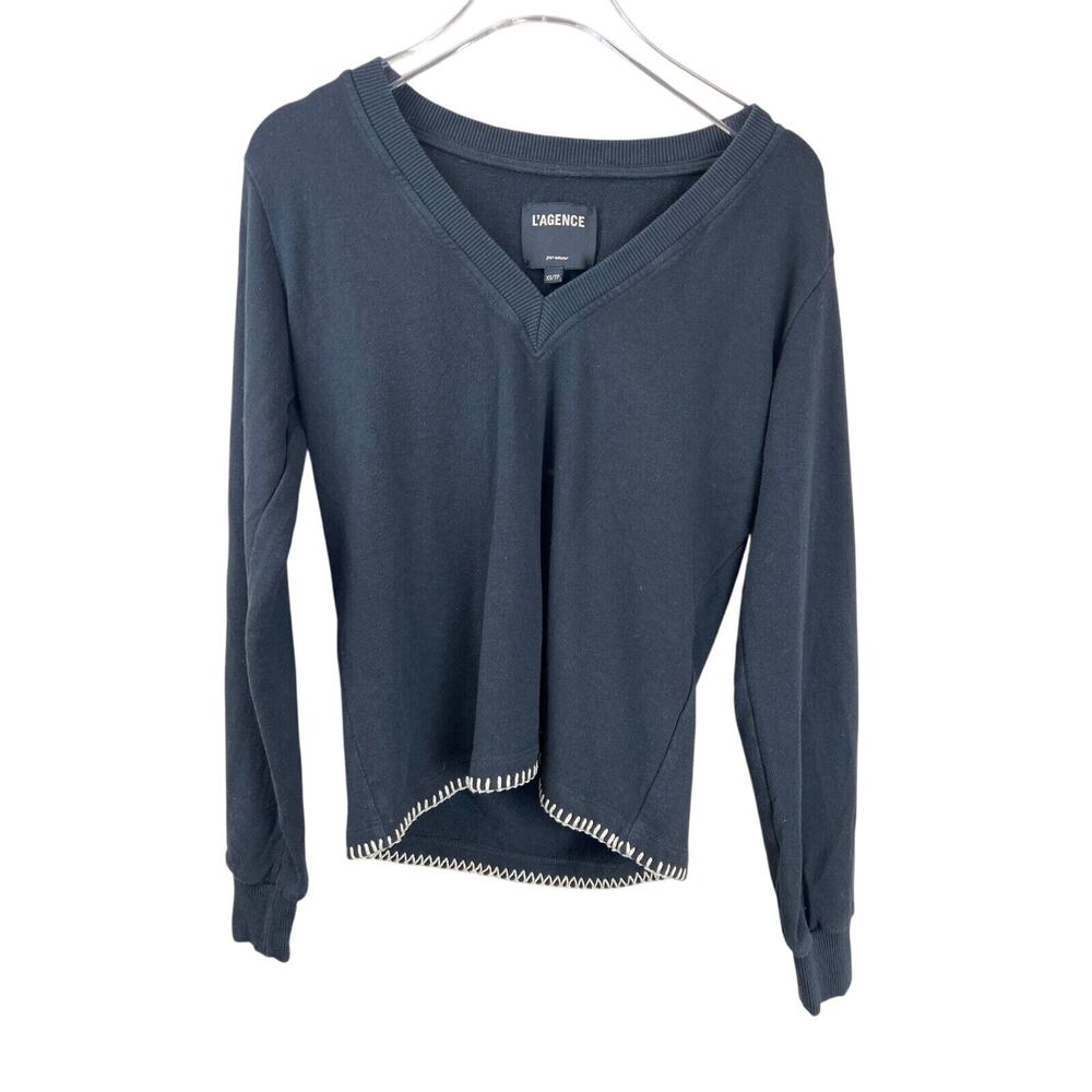 L’agence Womens Helena Sweatshirt Long Sleeve V-Neck XS Black Closet Staple